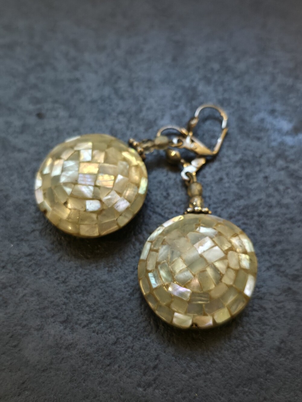 Vintage Mother-of-Pearl Mosaic Drop Earrings - Picture 3 of 4